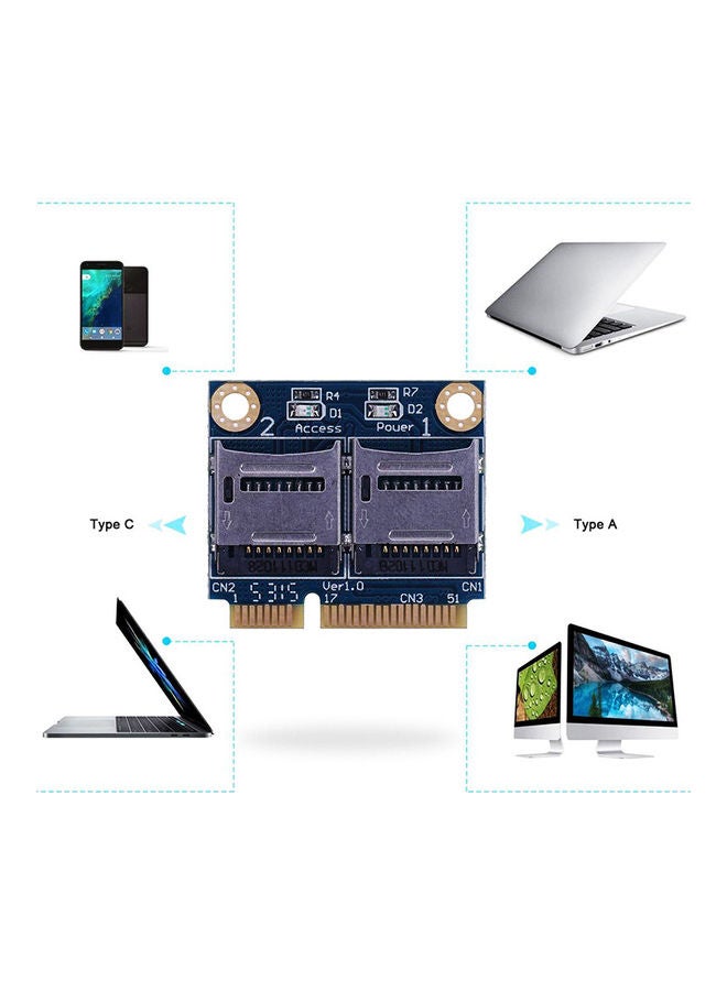 Dual Micro SD TF To Mini PCI Express Memory Card Reader Adapter Multicolour