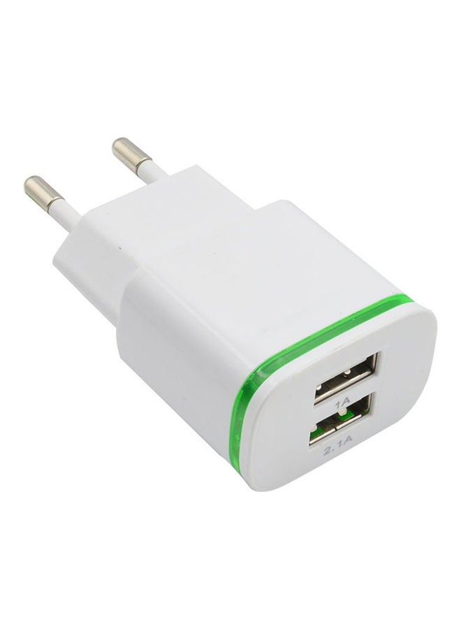 محول شاحن للسفر يناسب جميع الأجهزة بمنفذي USB أبيض/أخضر - Image 1