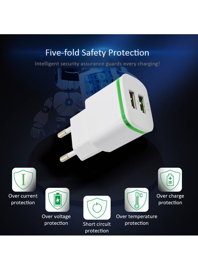 محول شاحن للسفر يناسب جميع الأجهزة بمنفذي USB أبيض/أخضر - Image 4