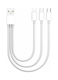 3-In-1 USB To Micro With USB Type C And Lightning Charging Cable White
