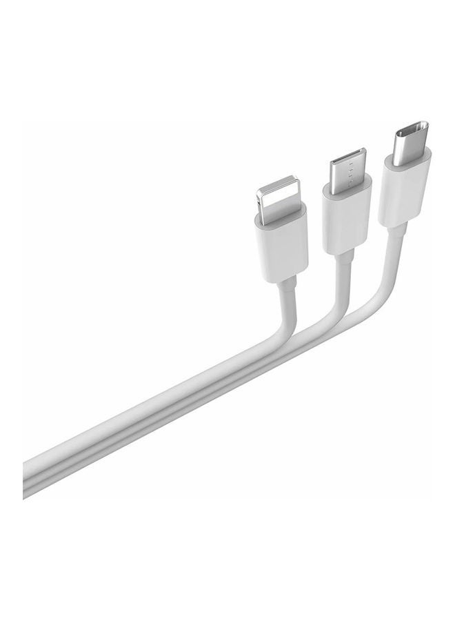 Generic - 3-In-1 USB To Micro With USB Type C And Lightning Charging Cable White - Image 1