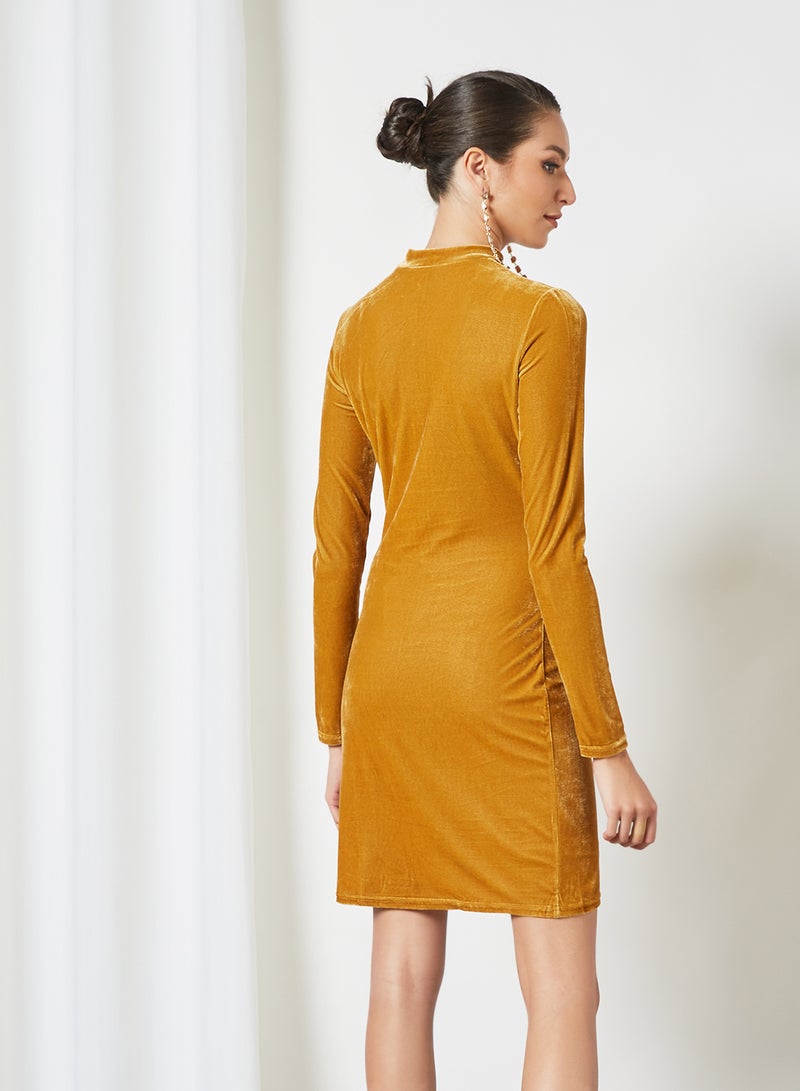 Aila - Women's Casual Round Neck Solid Design Long Sleeve Mini Dress Yellow - Image 1