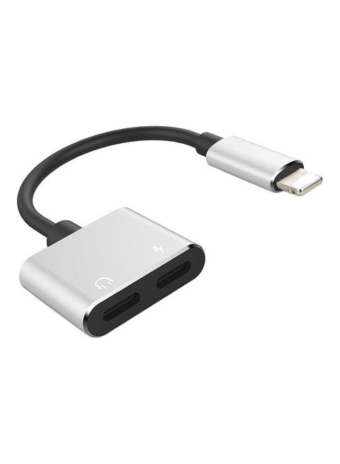 2 In 1 Lightning Audio Charging Adapter Silver/Black