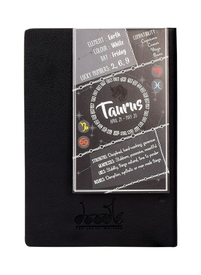 Zodiac Sign Taurus Quote Themed Printed Personal Diary With Holding Packet Black/White