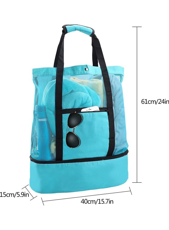 XiuWoo Mesh Beach Picnic Bag With Insulated Cooler Compartment 40x61x15cm - Image 2