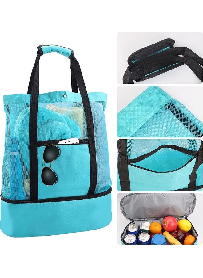 XiuWoo Mesh Beach Picnic Bag With Insulated Cooler Compartment 40x61x15cm - Image 3