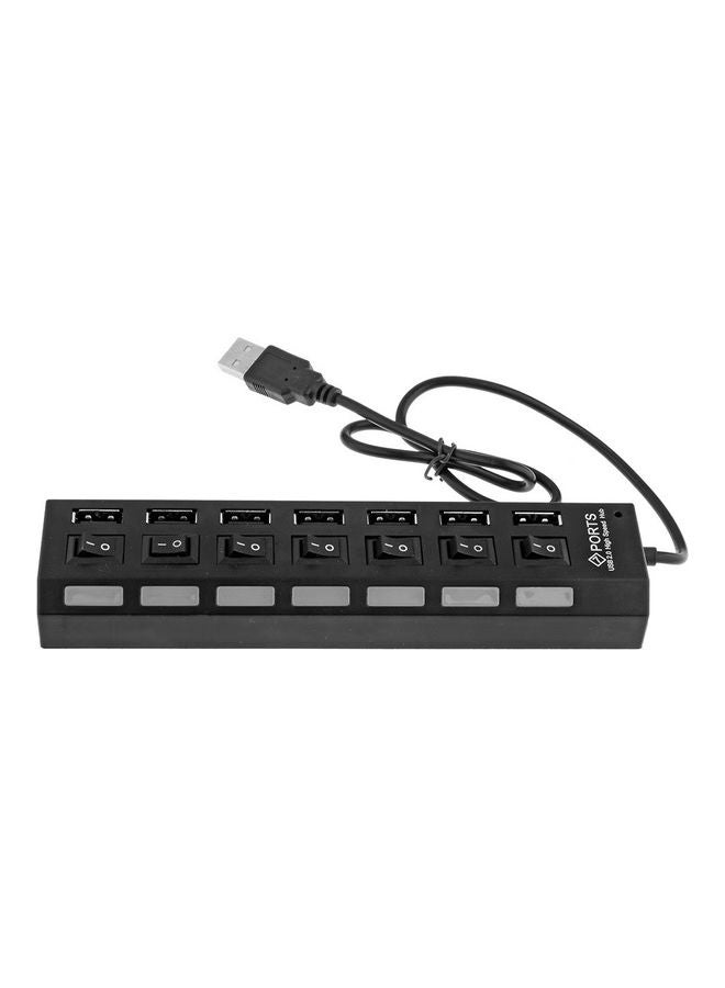 7 Ports USB Hub Splitter With On/Off Switches Long Cord Black  - Image 1