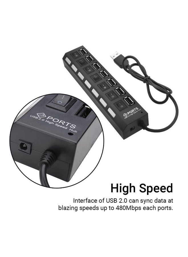 7 Ports USB Hub Splitter With On/Off Switches Long Cord Black  - Image 4
