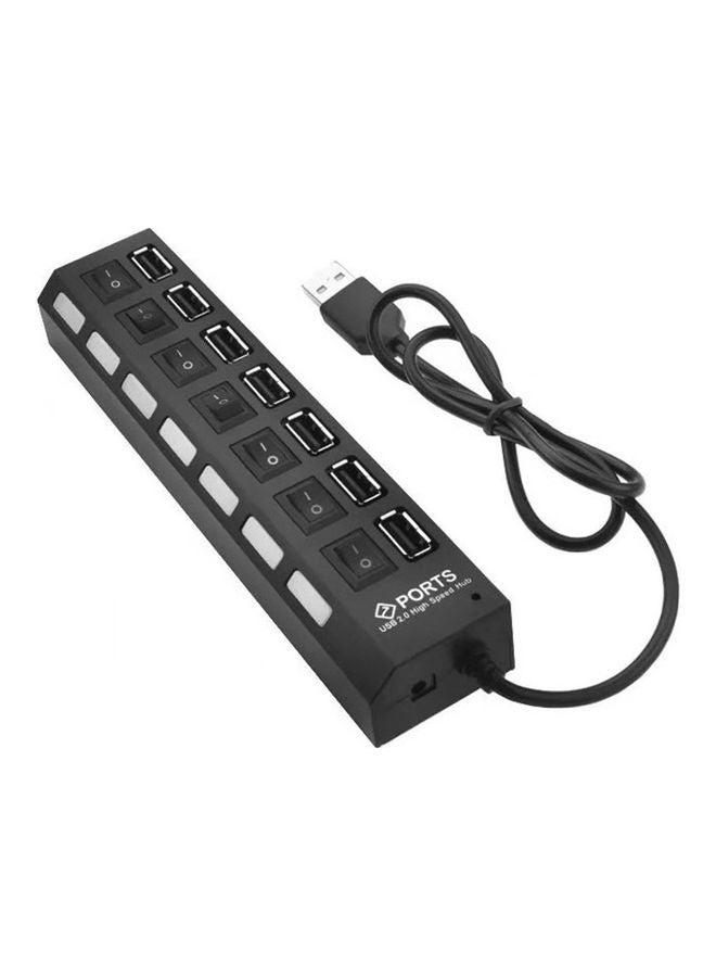 7 Ports USB Hub Splitter With On/Off Switches Long Cord Black  - Image 2