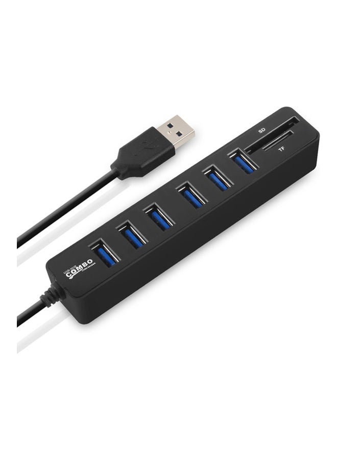 موزّع USB 2.0 مع قارئ بطاقات SD/TF أسود - Image 1