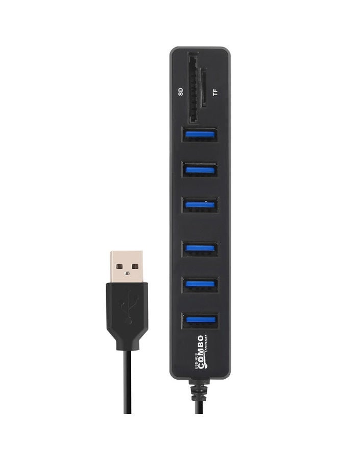 موزّع USB 2.0 مع قارئ بطاقات SD/TF أسود - Image 2