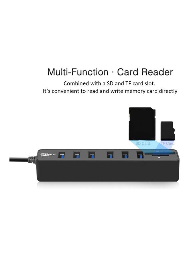 موزّع USB 2.0 مع قارئ بطاقات SD/TF أسود - Image 3