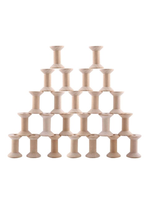 24-Piece Wooden Empty Thread Spool Set Brown