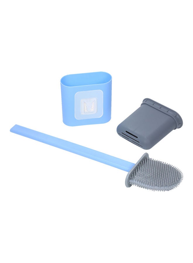 Wall Mount Flat Toilet Brush With Holder Blue/Grey