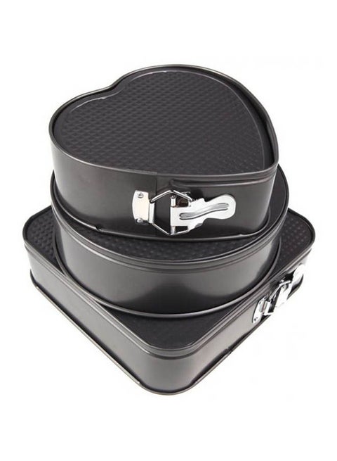 Set Of Three Springform Pans Cake Bake Mould Mold Bakeware With Removable Bottom Round Heart Square Shape Versatile Sturdy Black