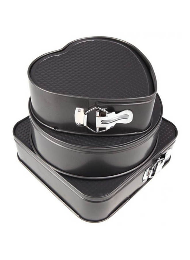 Generic - Set Of Three Springform Pans Cake Bake Mould Mold Bakeware With Removable Bottom Round Heart Square Shape Versatile Sturdy Black - Image 1