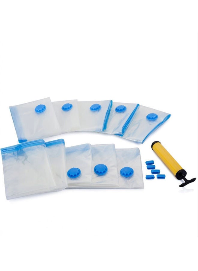 10-Piece Vacuum Storage Bag With Hand Pump Clear/Blue - Image 1