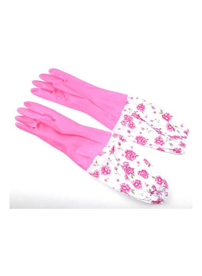 Rubber Gloves Dishwashing Cleaning Long Warm, Larg Pink 