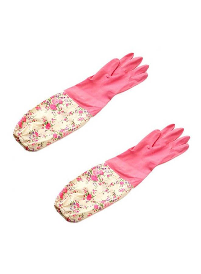 Kitchen Cleaning Gloves Flower Pattern Waterproof Latex Dishwashing Gloves Pink 