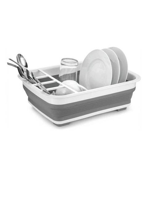 Easy Storage Collapsible Dish Rack And Drainer With Cutlery Holder Grey