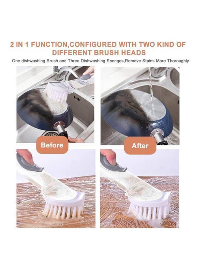 فرشاة أطباق وفرشاة تنظيف وصابون لتنظيف المطبخ مع فرشاة تنظيف بمقبض طويل لتنظيف حوض المطبخ ووعاء الشواء أبيض - Image 3