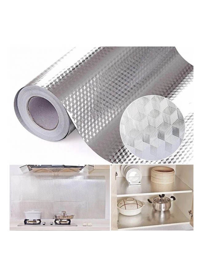 ملصق جداري ميزون مضاد للماء ذاتي اللصق لخزائن المطبخ من رقائق الألومنيوم فضي - Image 2