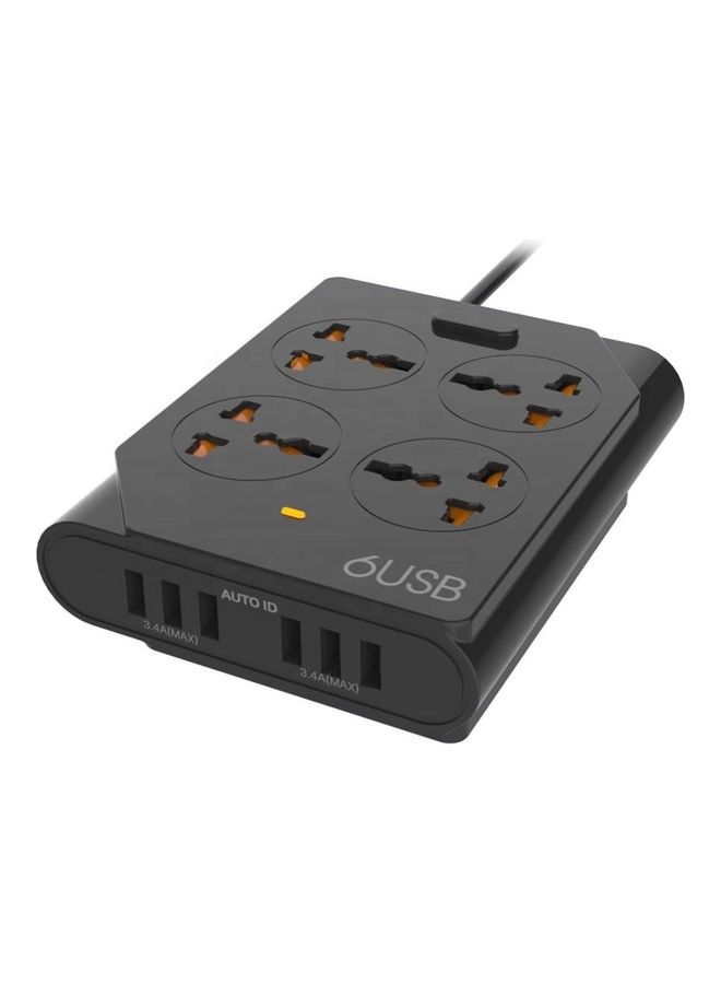 MOXOM 6 USB 4 Sockets Extension Cord with Electrical Socket Black 21 X 13 X 6cm - Image 1