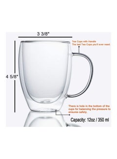 Lushh 2-Piece Double Walled Glass Coffee Tea Cup Set with Handle Clear 350ml  - Image 2