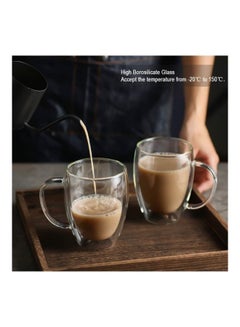 Lushh 2-Piece Double Walled Glass Coffee Tea Cup Set with Handle Clear 350ml  - Image 3