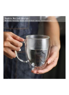 Lushh 2-Piece Double Walled Glass Coffee Tea Cup Set with Handle Clear 350ml  - Image 4