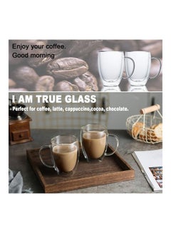 Lushh 2-Piece Double Walled Glass Coffee Tea Cup Set with Handle Clear 350ml  - Image 5