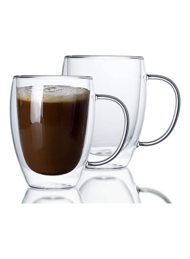 Lushh 2-Piece Double Walled Glass Coffee Tea Cup Set with Handle Clear ...
