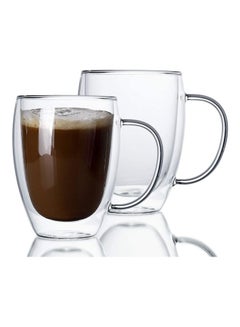 Lushh 2-Piece Double Walled Glass Coffee Tea Cup Set with Handle Clear 350ml  - Image 1