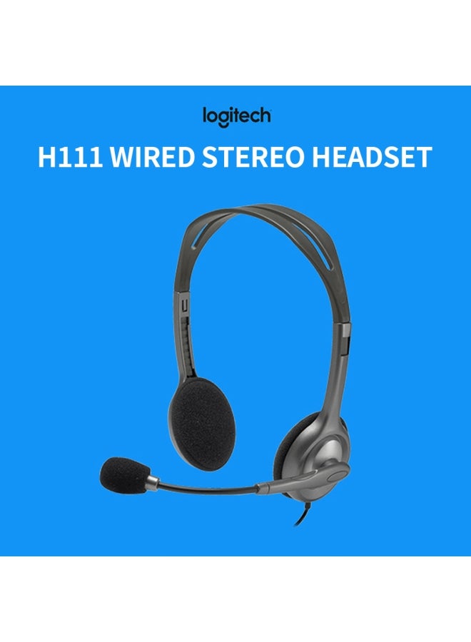 Logitech - Logitech H111 Wired Headset, Stereo Headphones With Noise-Cancelling Microphone, 3.5 mm Audio Jack, PC/Mac/Laptop/Smartphone/Tablet - Image 1