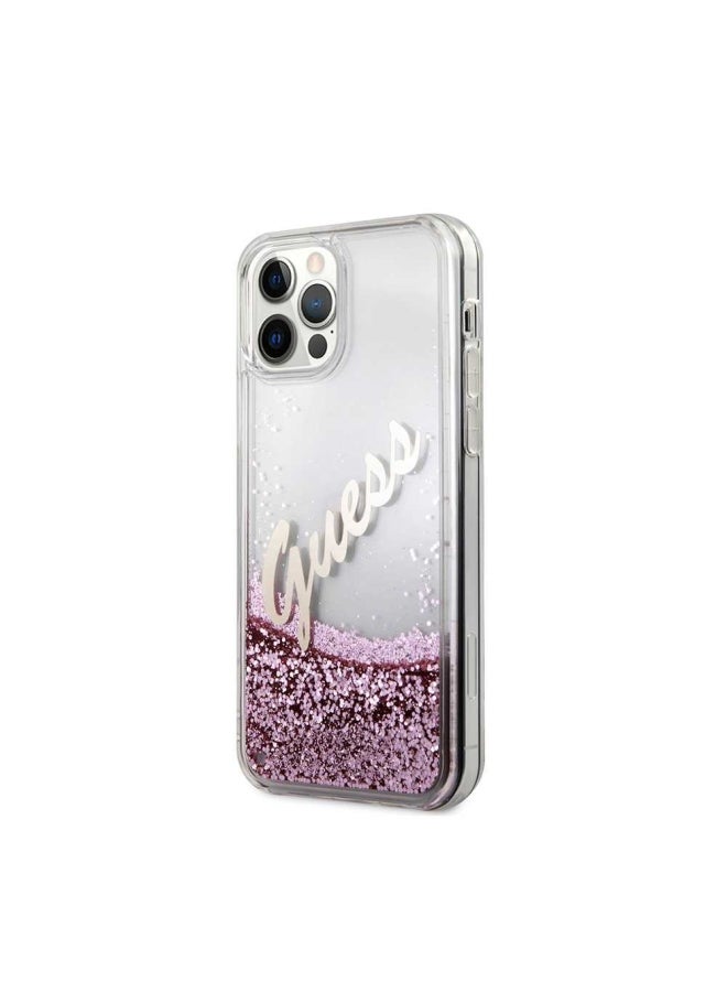 GUESS - Glitter Script Hard Case for iPhone 12/12 Pro 6.1-inch Pink - Image 1