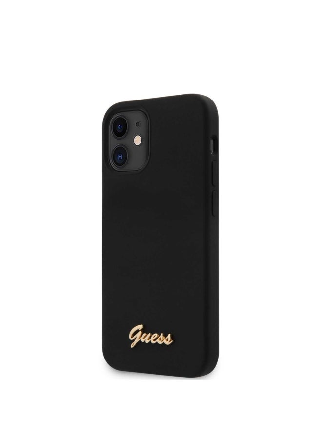 GUESS SIlicone Hard Case with Metal Logo Script for iPhone 12/12 Pro 6.1-inch Black