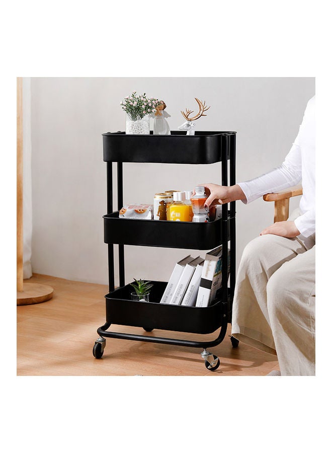 عربة تخزين متعددة الأغراض مصنوعة من المعدن ومكونة من 3 طبقات لون أسود - Image 2