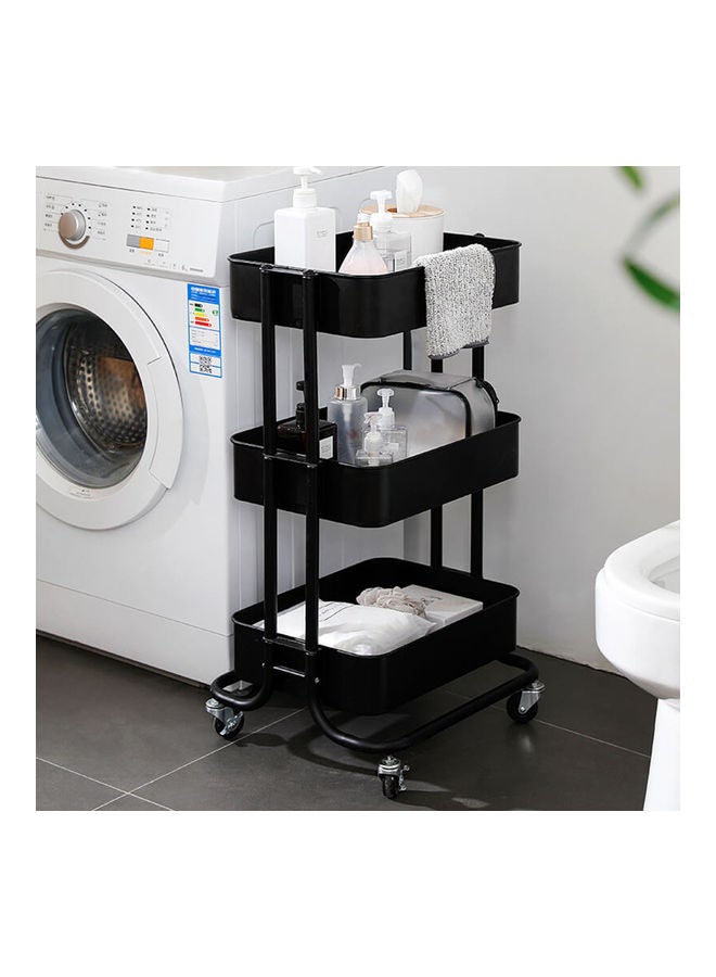 عربة تخزين متعددة الأغراض مصنوعة من المعدن ومكونة من 3 طبقات لون أسود - Image 3