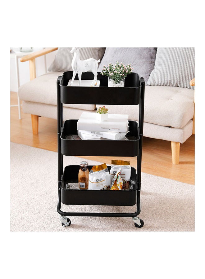 عربة تخزين متعددة الأغراض مصنوعة من المعدن ومكونة من 3 طبقات لون أسود - Image 5