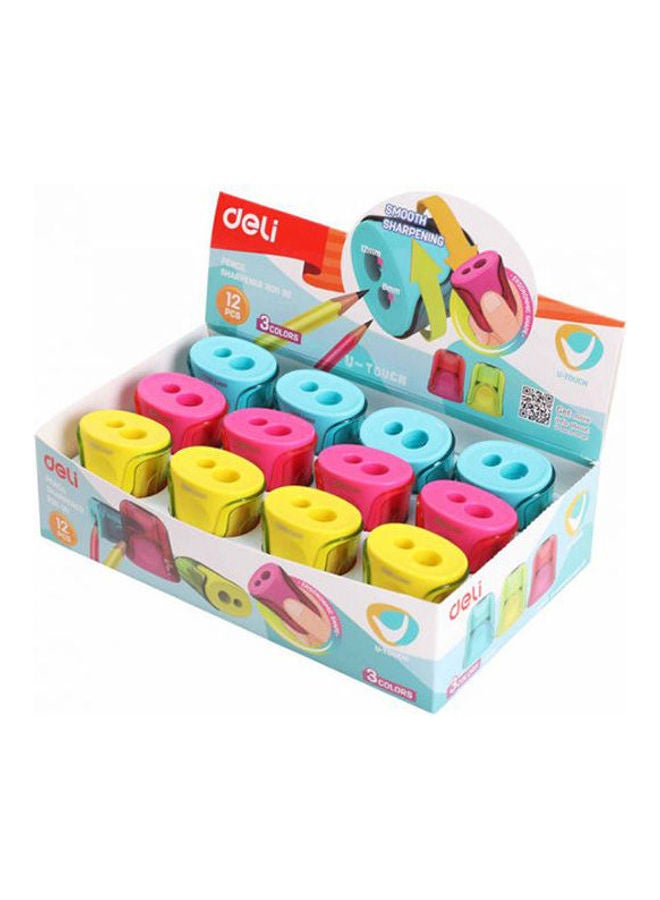 Deli Pencil Sharpener With 2 Holes - 12 Pieces Multicolour