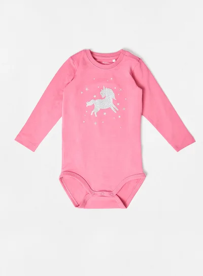 guppy Baby Girls Glitter Long Sleeve Bodysuit Pink