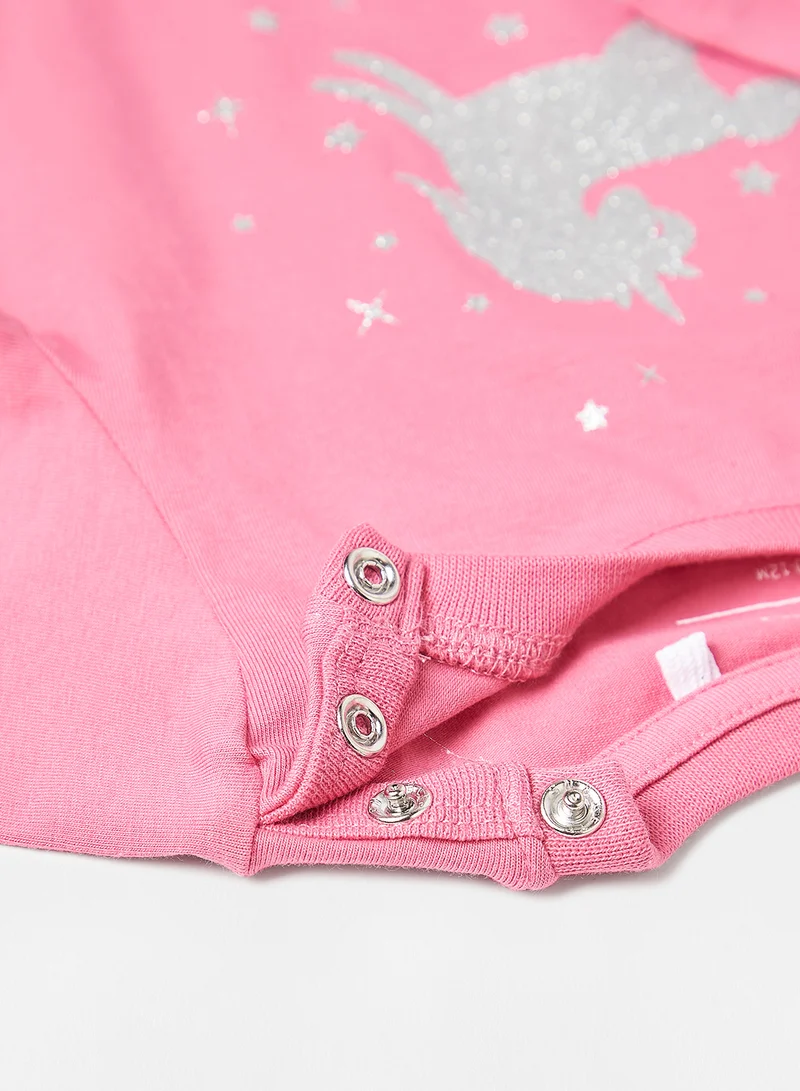 guppy Baby Girls Glitter Long Sleeve Bodysuit Pink