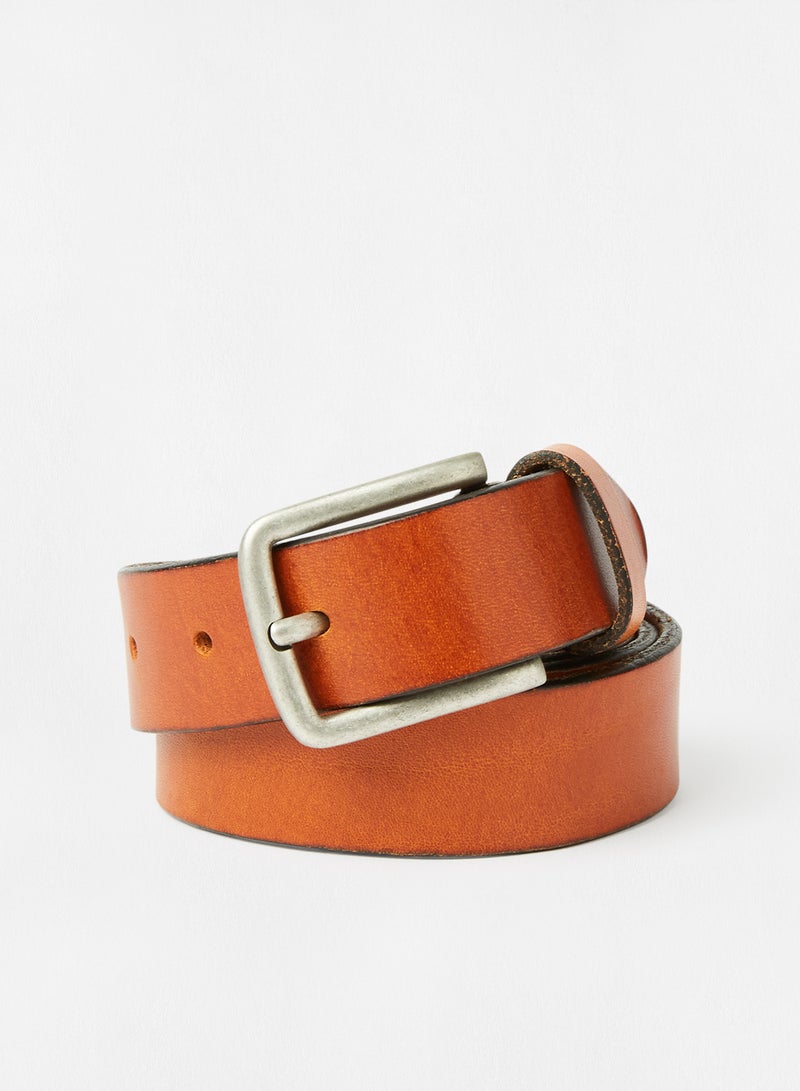 JACK & JONES Square Buckle Leather Belt Light Brown  - Image 1