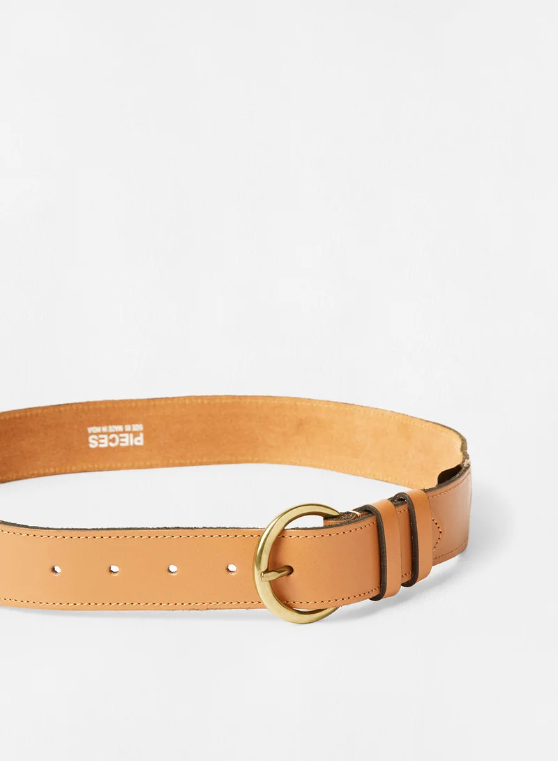 PIECES Suede Belt Brown
