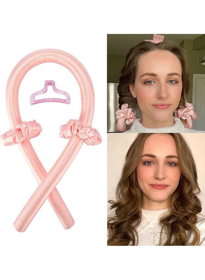 Rock Pow No Heat Silk Curling Ribbon Hair Curler Headband with Claw Clip Pink  - Image 2