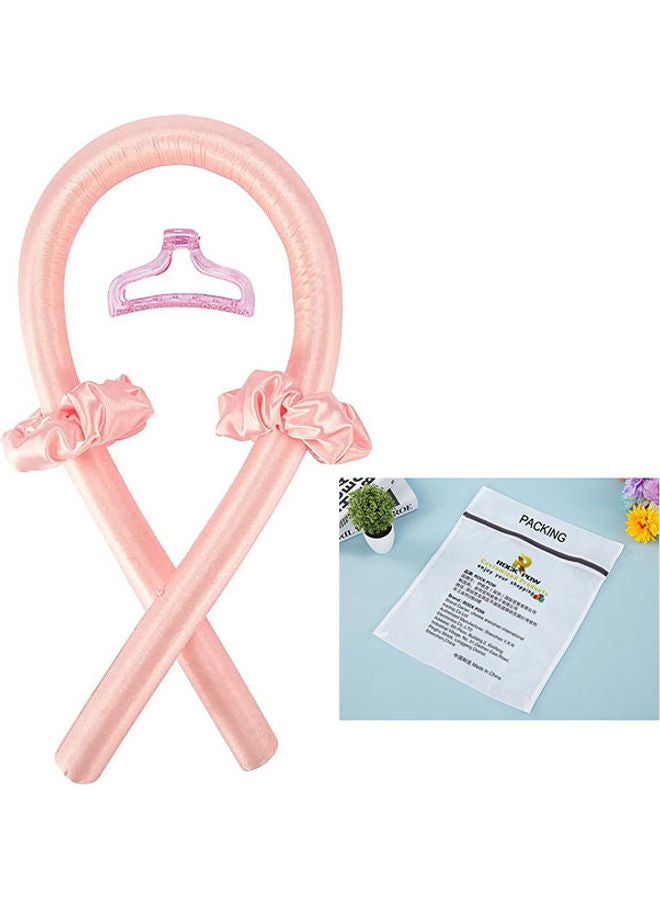 Rock Pow No Heat Silk Curling Ribbon Hair Curler Headband with Claw Clip Pink  - Image 1