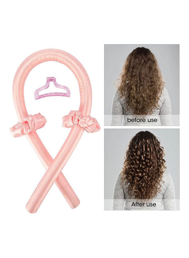 Rock Pow No Heat Silk Curling Ribbon Hair Curler Headband with Claw Clip Pink  - Image 4