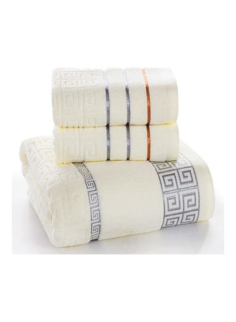 3-Piece Plaid Cotton Towel Bath Set White 30X20X10cm