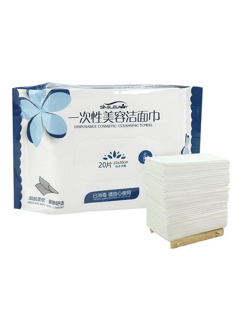 20-Piece Portable Multi-purpose Cotton Disposable Face Towel White 17.5X10.5X3.7cm