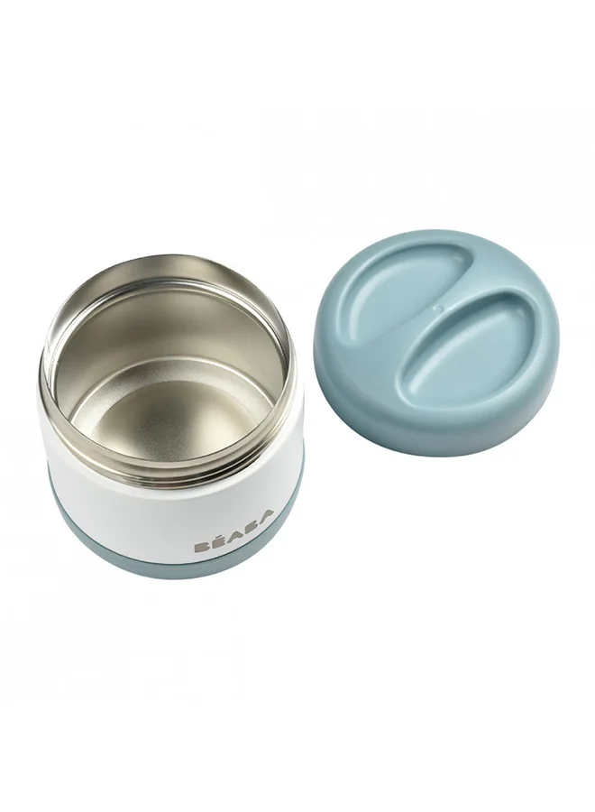 BEABA Thermal Meal Preservation Container For Baby And Children, 100% Airtight Stainless Steel Keeps Food Hot Or Cold For More Than 5 Hours, Double Layered 500 Ml - Blue, White
